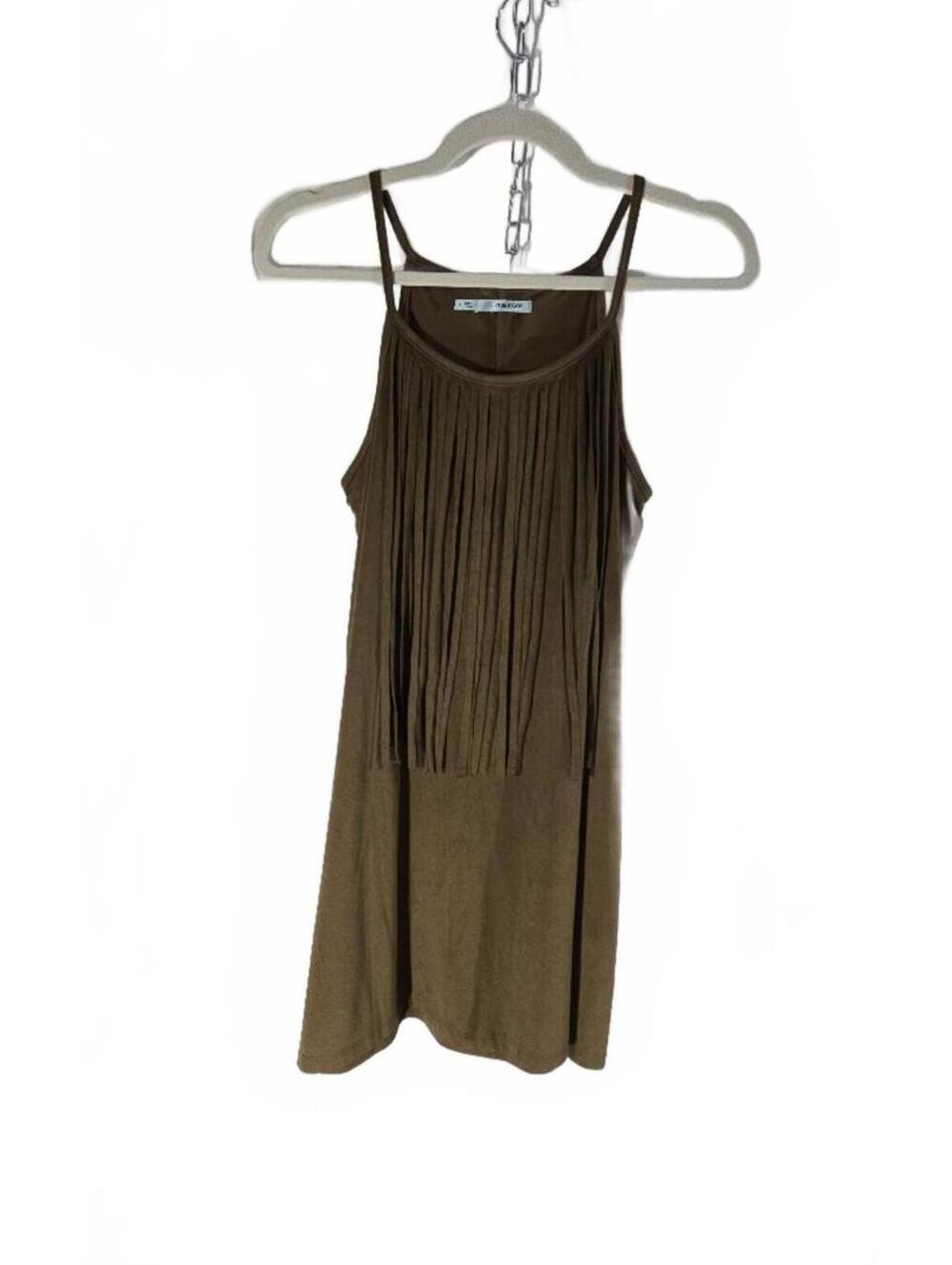 Maurices Brown Fringe Mini Dress with Spaghetti Straps Size S